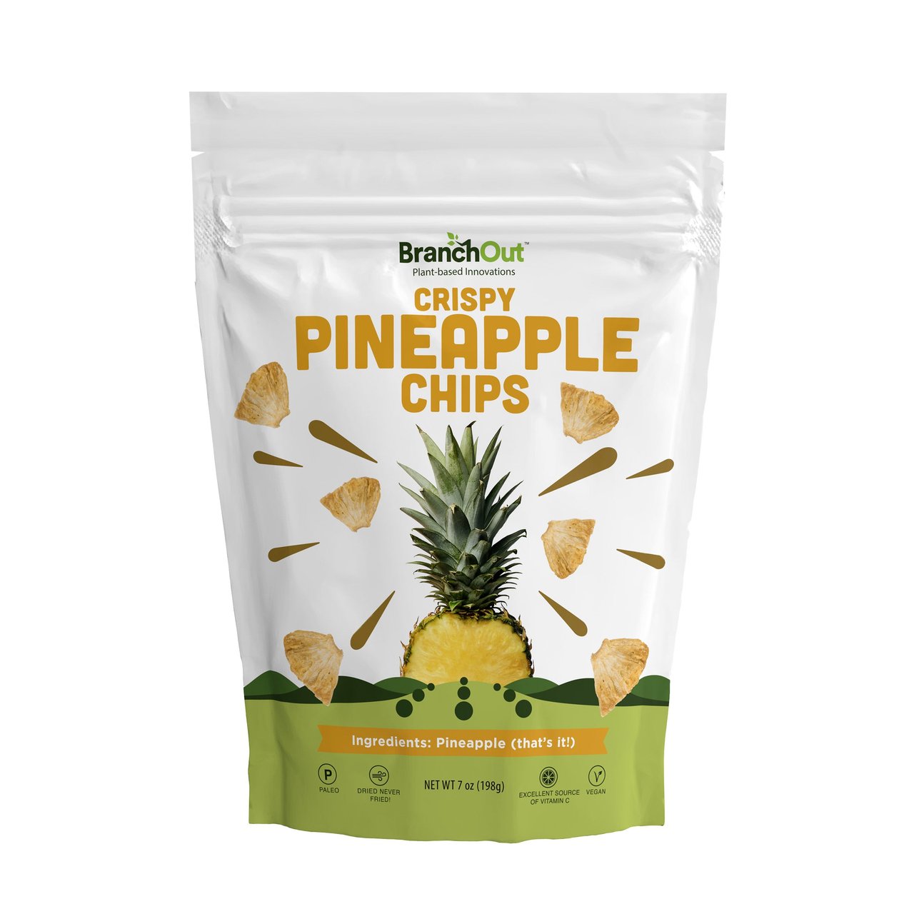 BranchOut Crispy Pineapple Chips 7 Ounce Bag - Image 1
