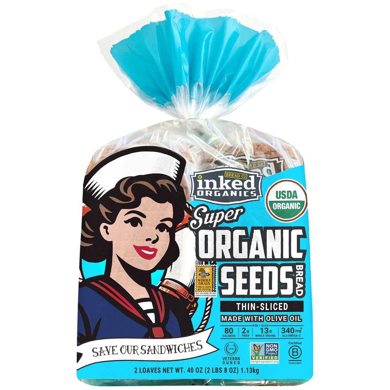 Inked Organics SOS Thin Sliced Bread, 2/20 oz Loaves - Image 1
