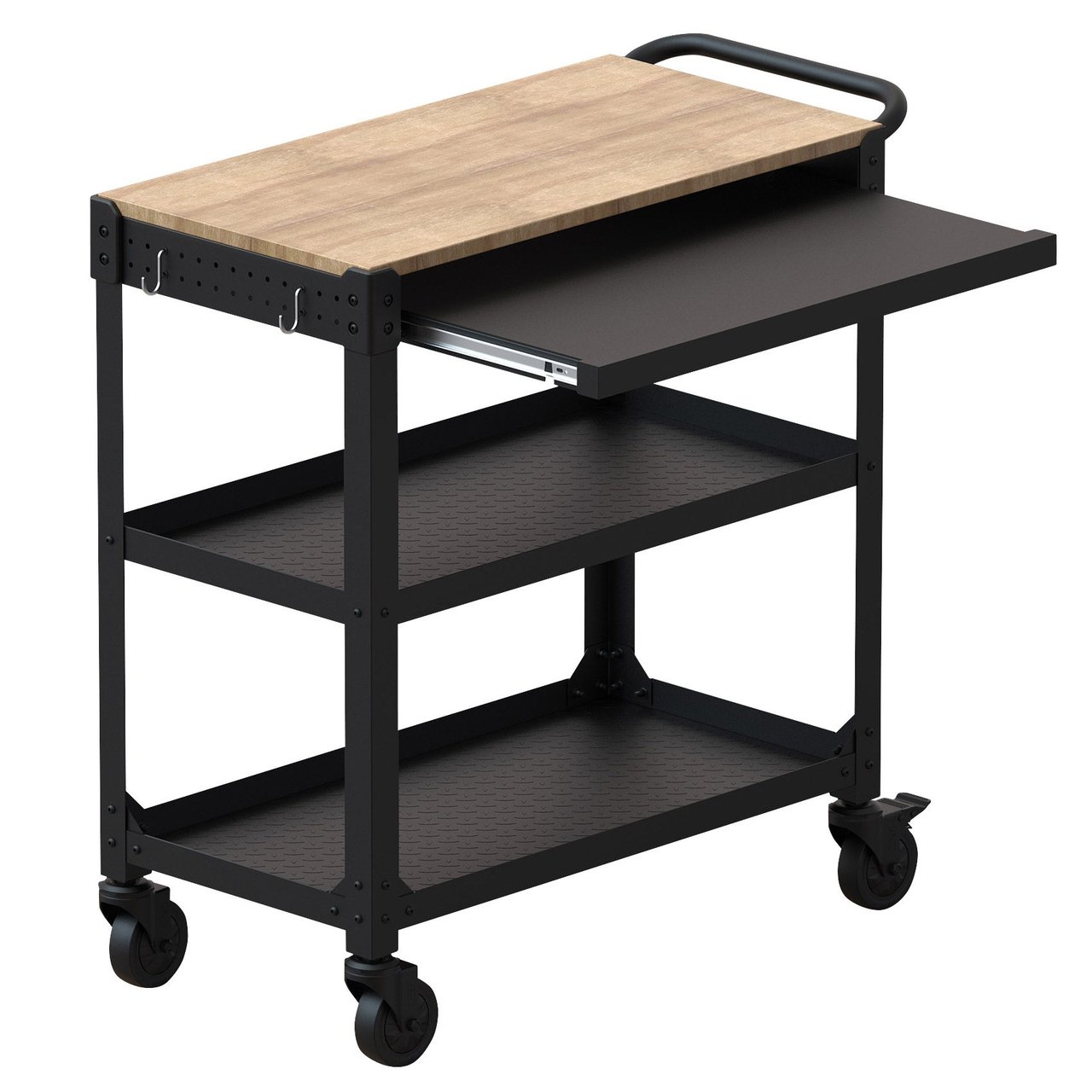 Koda 3-Shelf Utility Cart with Pull-Out Tray, 30.5"L x 16.3"W x 35.4"H - Image 1