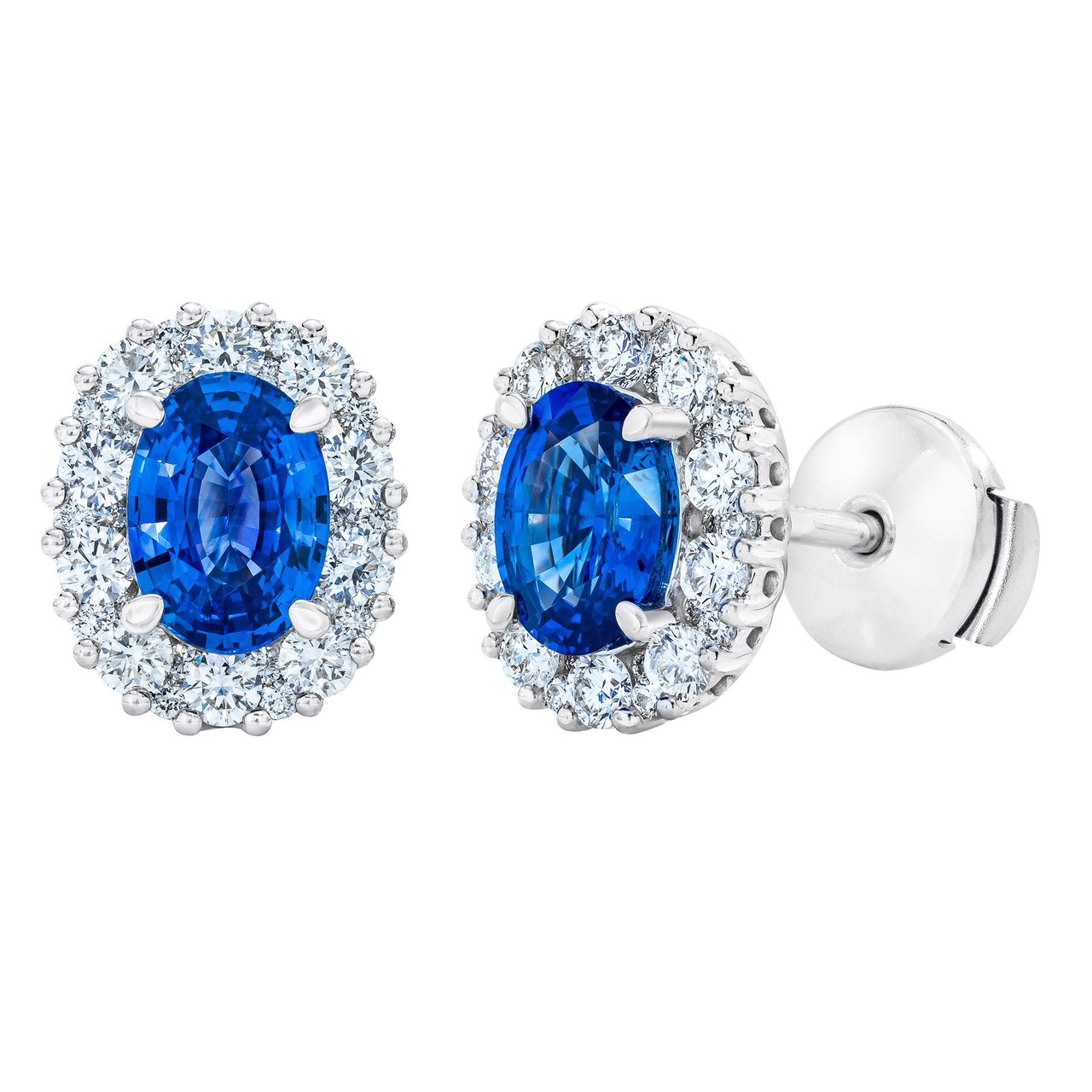 7x5mm Blue Sapphire 14KT White Gold VS2, I Diamond Stud Earrings - Image 1
