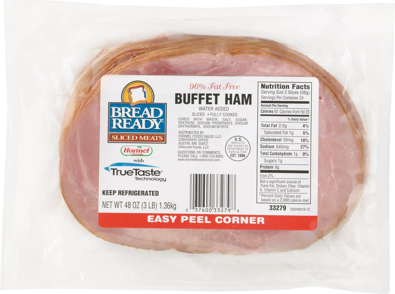 Hormel BREAD READY Sliced Buffet Ham 48 oz (3 lbs)