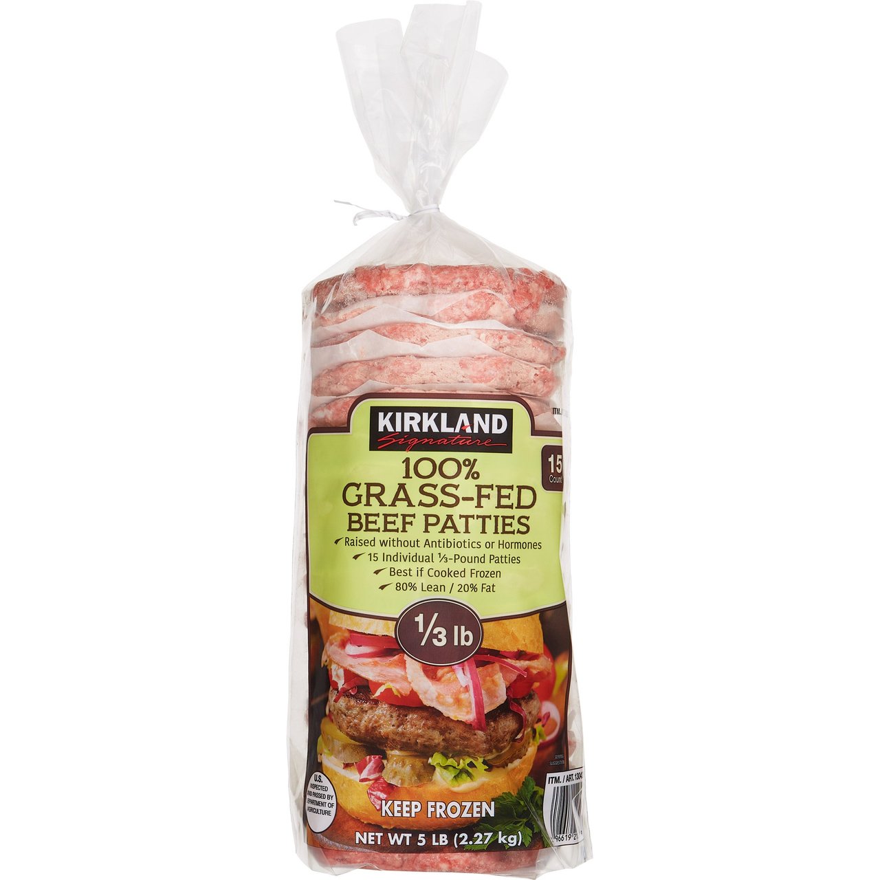 Kirkland Signature 1/3 lb Grass Fed Beef Patties 15 Count - Image 1