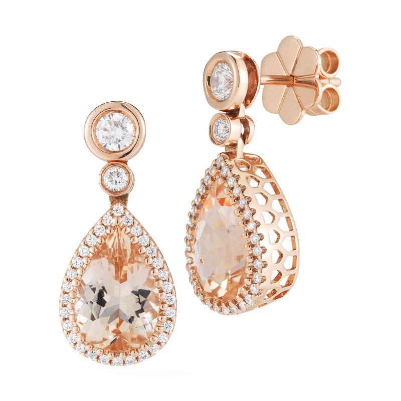14KT Rose Gold .46CTW VS2, I Diamond and Morganite Earrings - Image 1