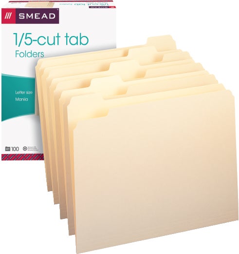 Smead Manila File Folders, 1/5-Cut Tab, Letter Size, 100/Box - Image 1