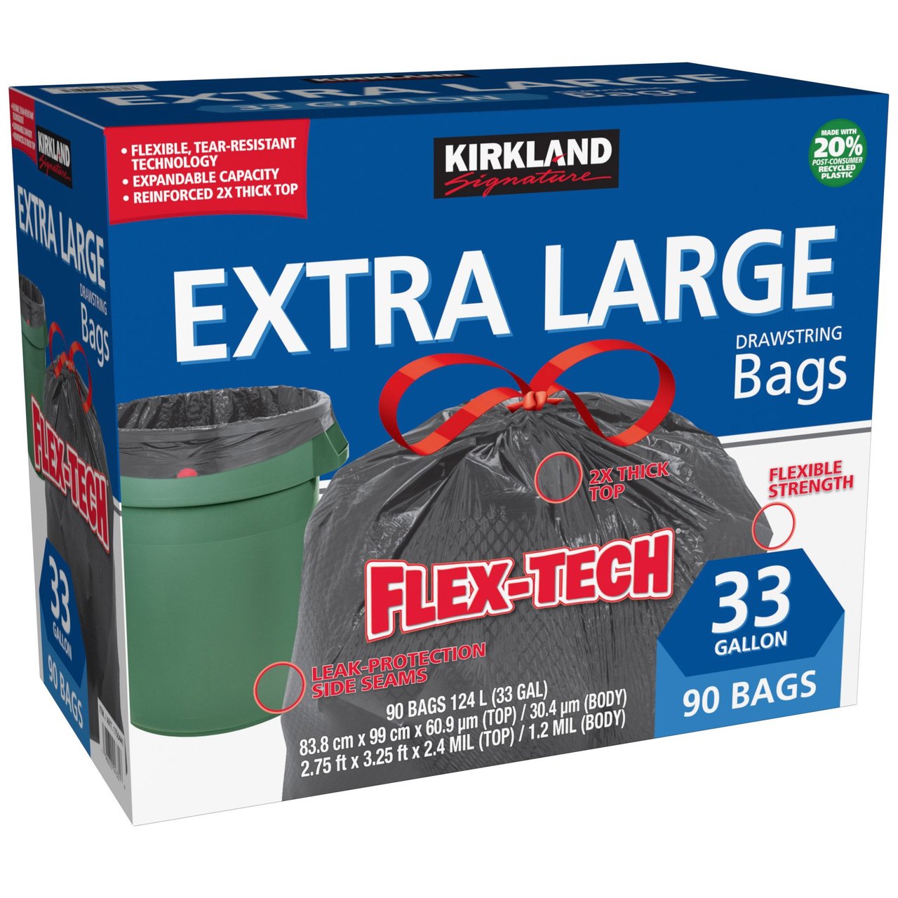 Kirkland Signature 33 Gallon Flex-Tech 20% PCR 90 CT