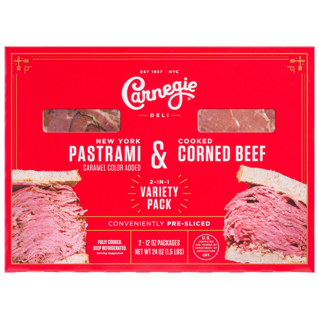 Carnegie Deli Pastrami & Corned Beef 2/12oz (1.5 Pounds) - Image 1