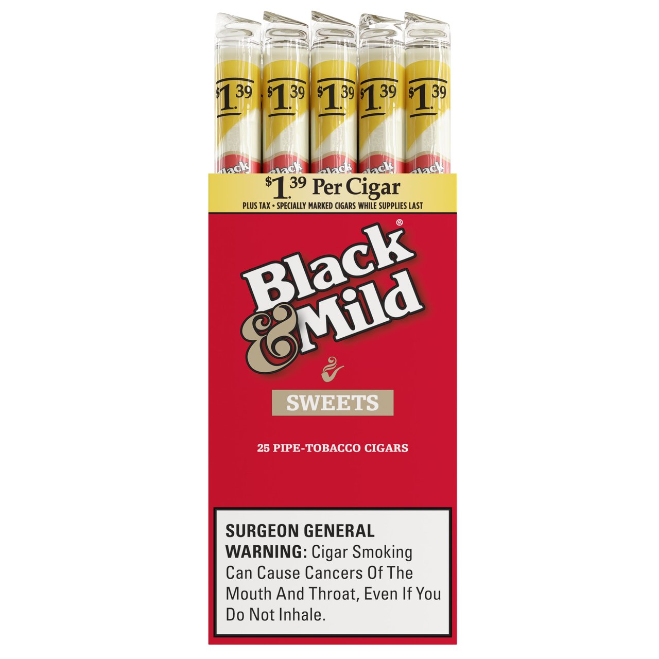 Black & Mild Sweets Plastic Tip Cigars, 25 Count Upright