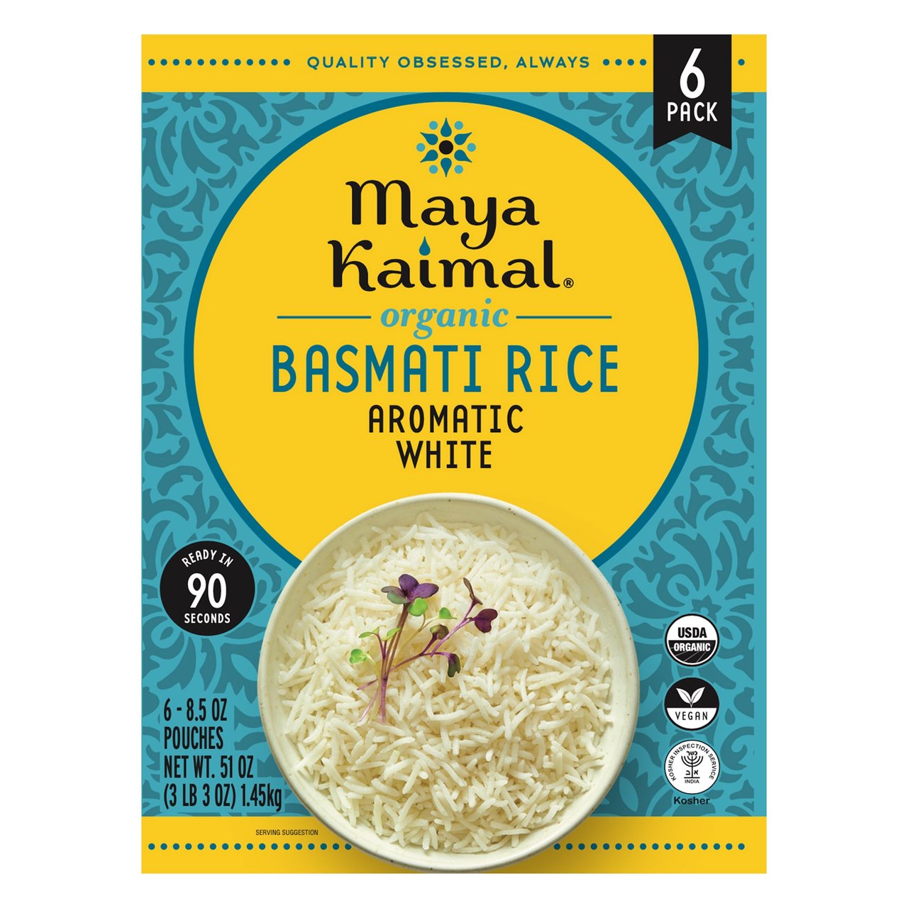 Maya Kaimal Organic Aromatic White Basmati Rice, 6 x 8.5 oz - Image 1