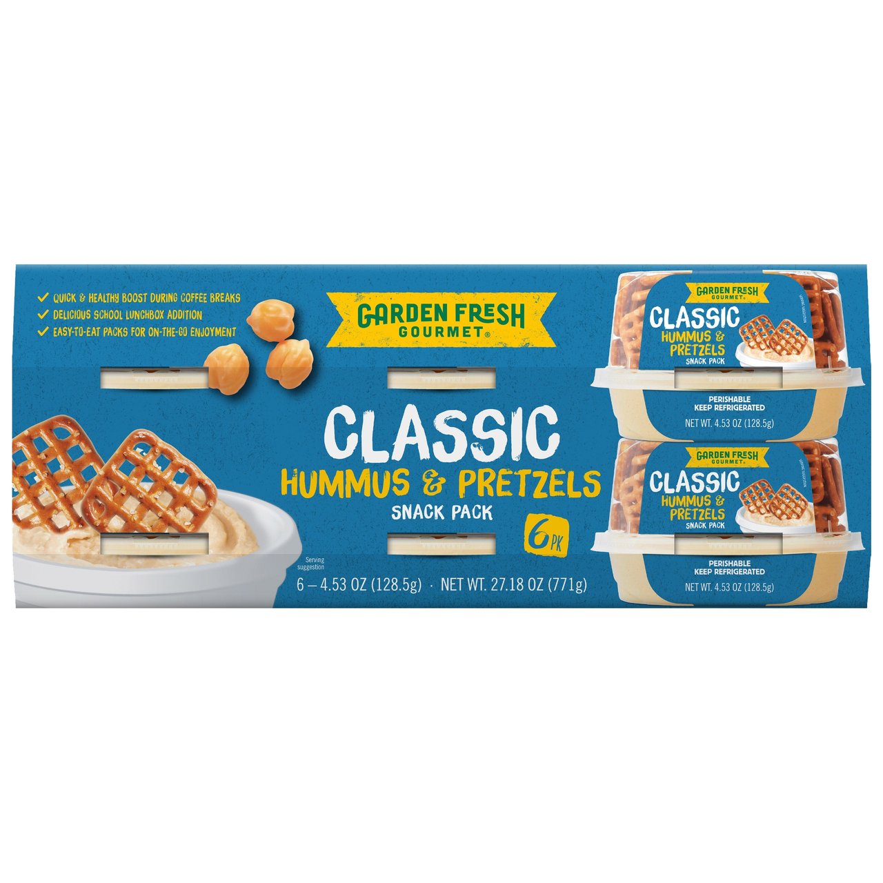 Garden Fresh Gourmet Hummus & Pretzel Cup, 6 Pack, 4.53 oz Each (1.69 lbs Total) - Image 1
