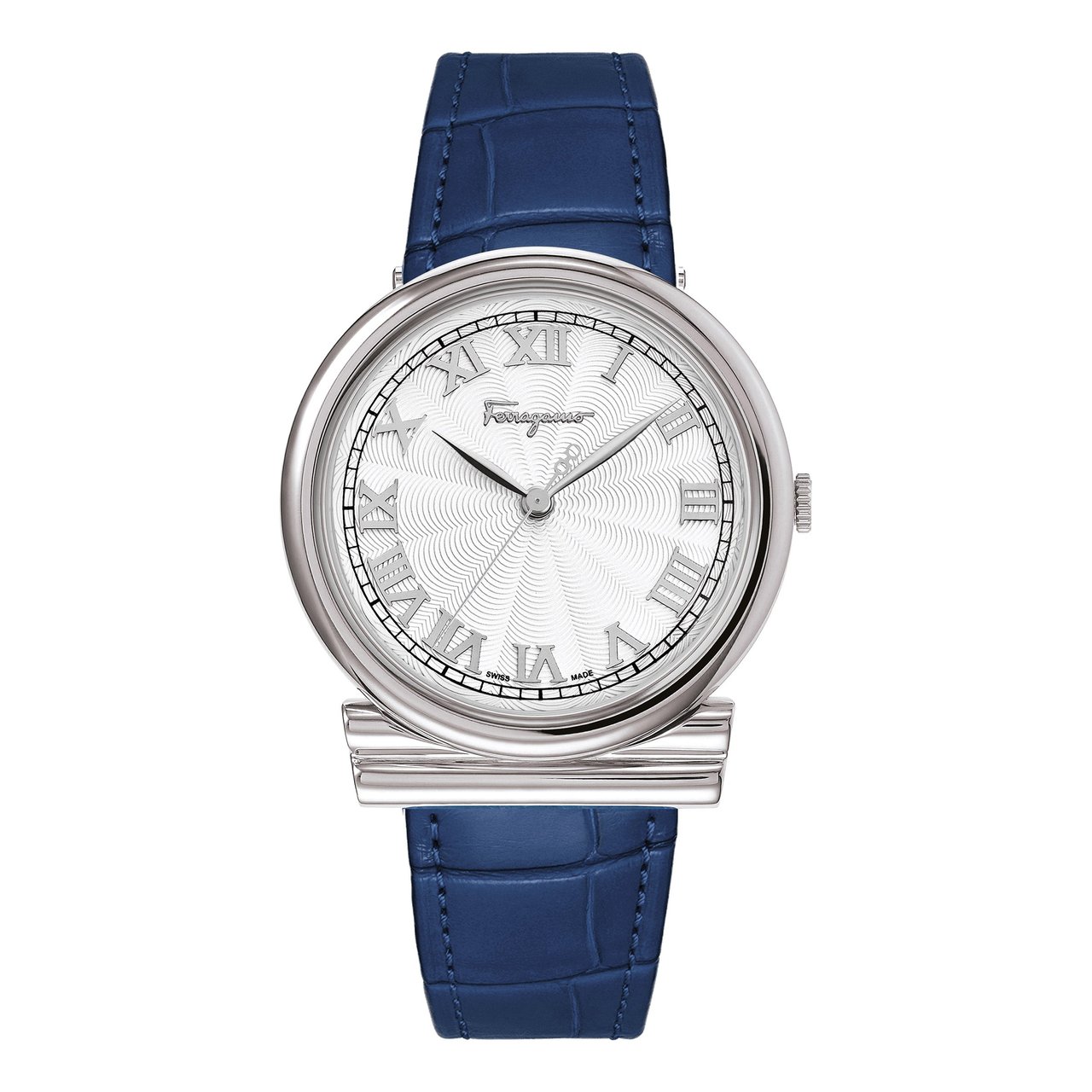 Ferragamo Gancini Blue Leather Strap Ladies Quartz Watch