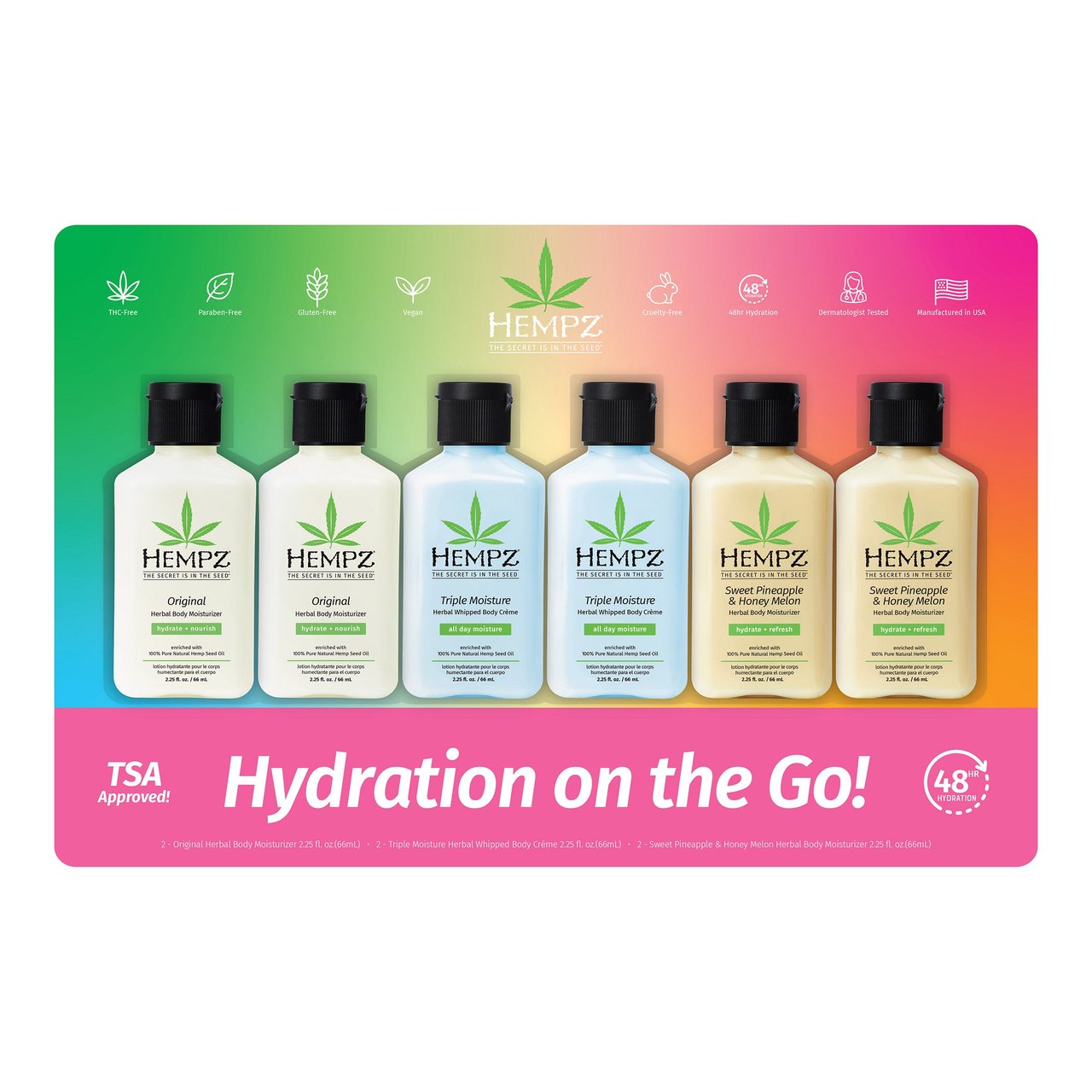 Hempz Lotion Hydration on the Go, 2.25 fl oz, 6-Count - Image 1