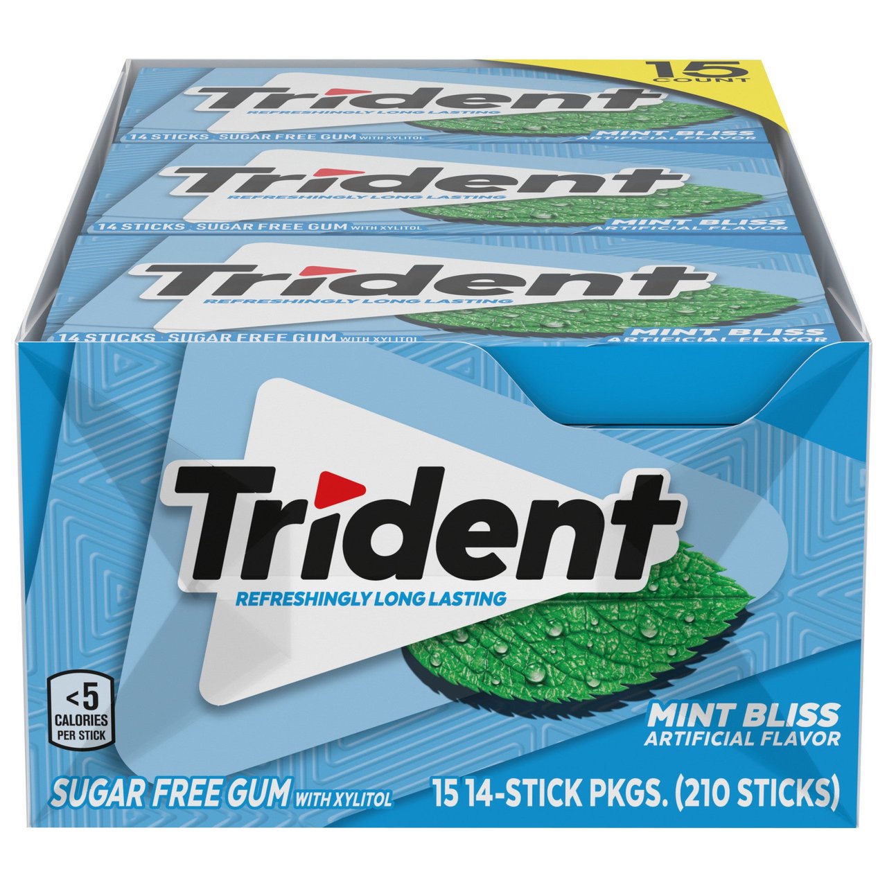 Trident Mint Bliss Sugar Free Gum, 15-Count, 14 Pieces per Pack - Image 1