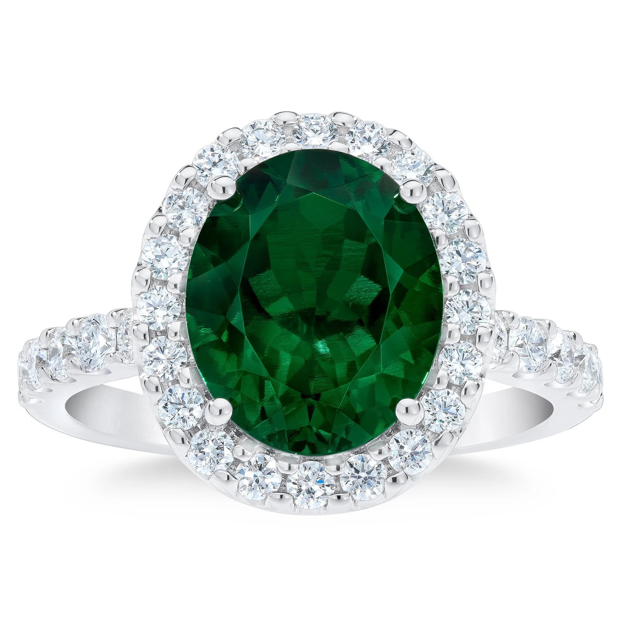 14kt White Gold VS2/I 0.65 ctw Diamond & Oval Lab Emerald Ring - Image 1