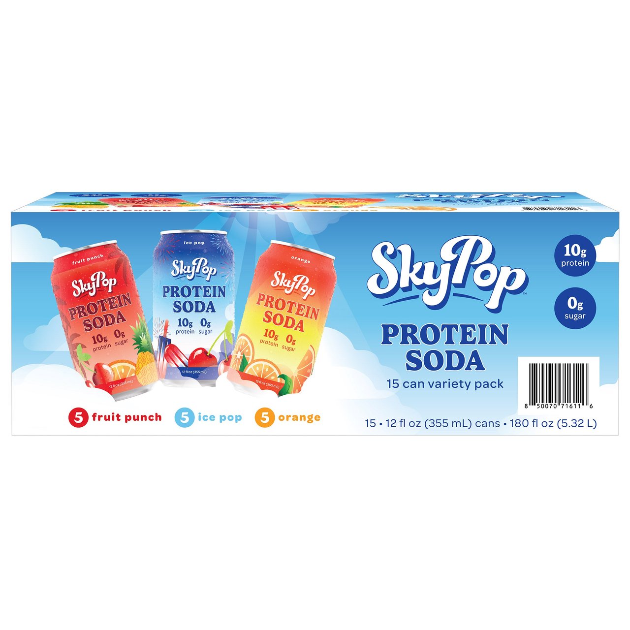SKYPOP PROTEIN SODA VTY 15/12 OZ CANS - Image 1