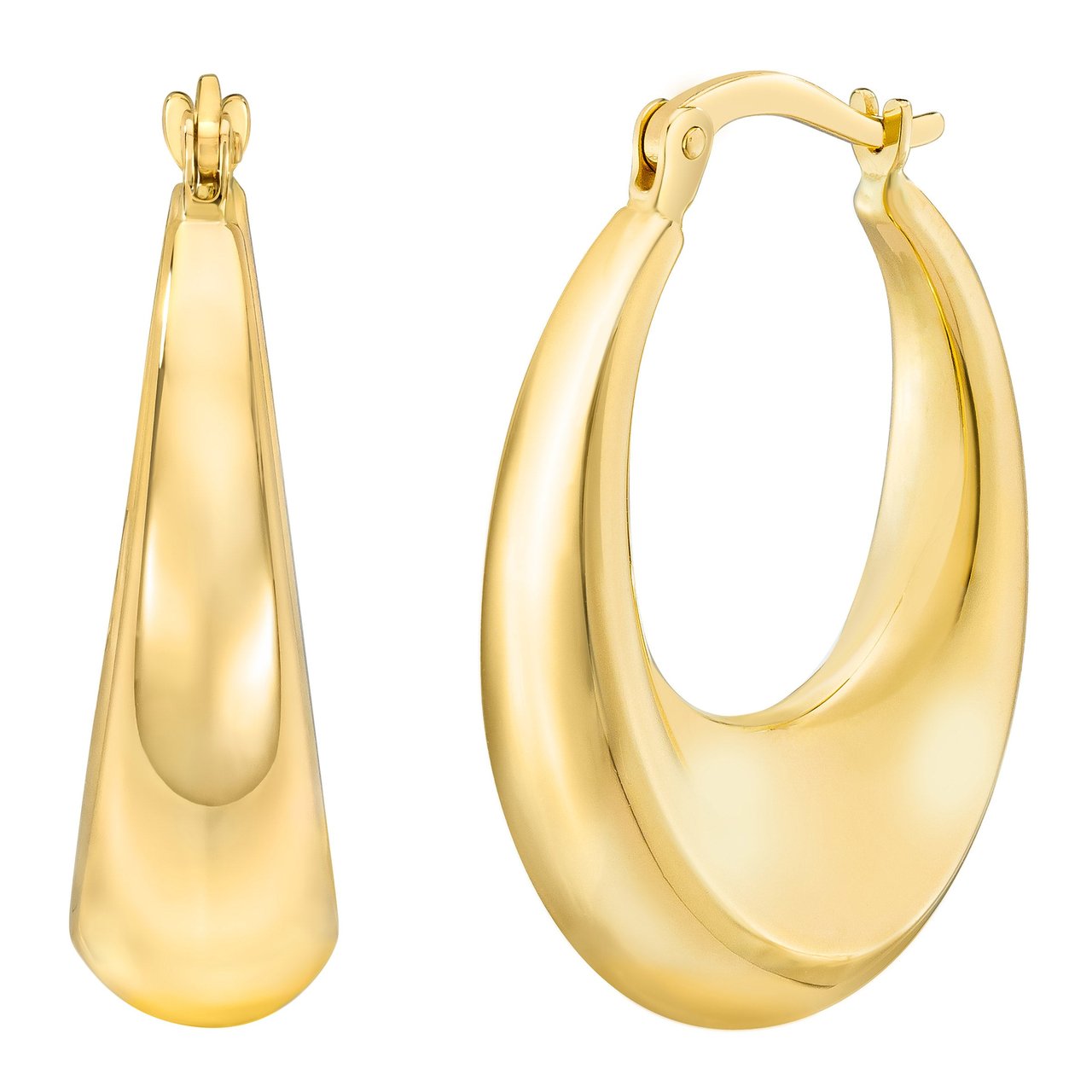 14KT Yellow Gold Oval Hoop Earrings - Image 1