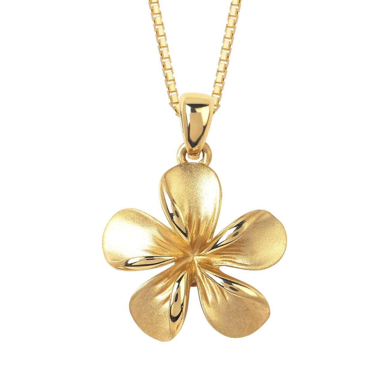 14KT Yellow Gold Plumeria Pendant with 18" Box Chain - Image 1