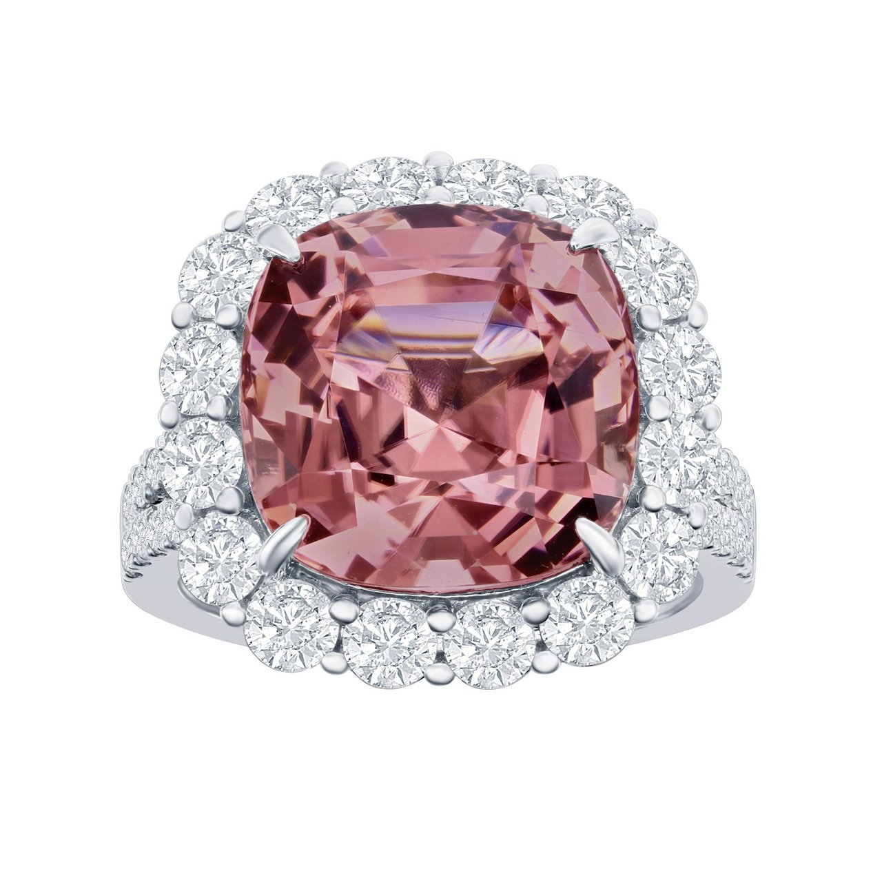 9.92 CT Cushion Orange Tourmaline 2.10 CTW Diamond 18KT White Gold Ring - Image 1