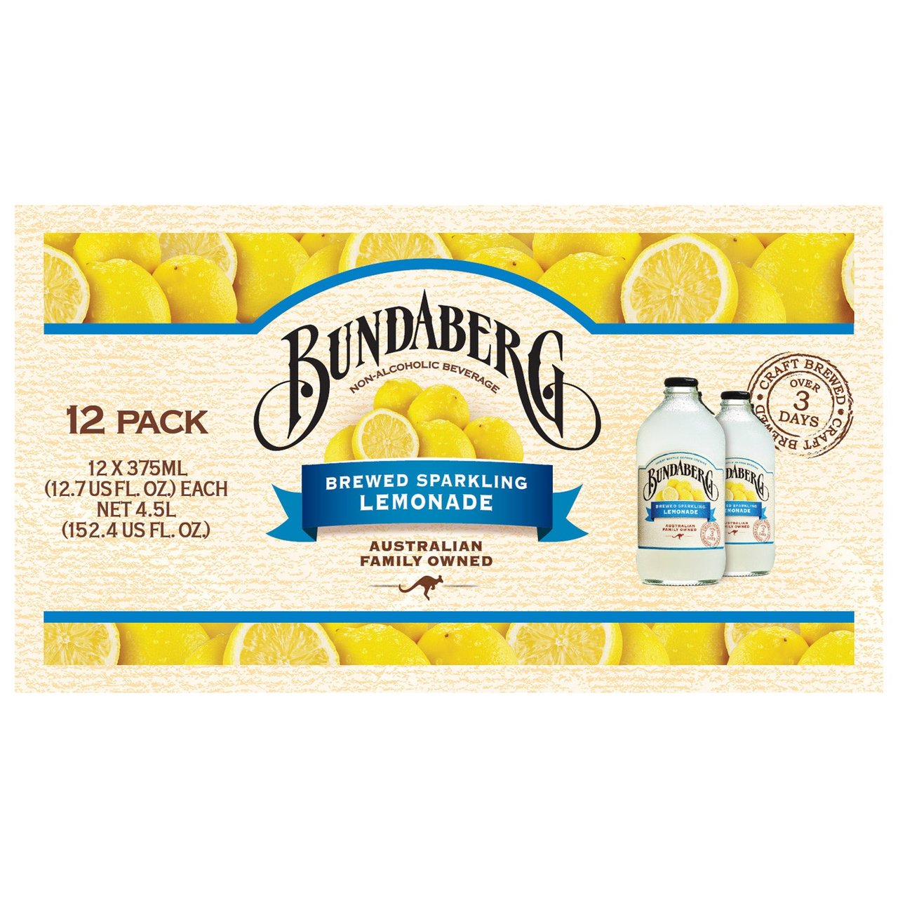 Bundaberg Brewed Sparkling Lemonade, 12 × 12.7 oz Bottles