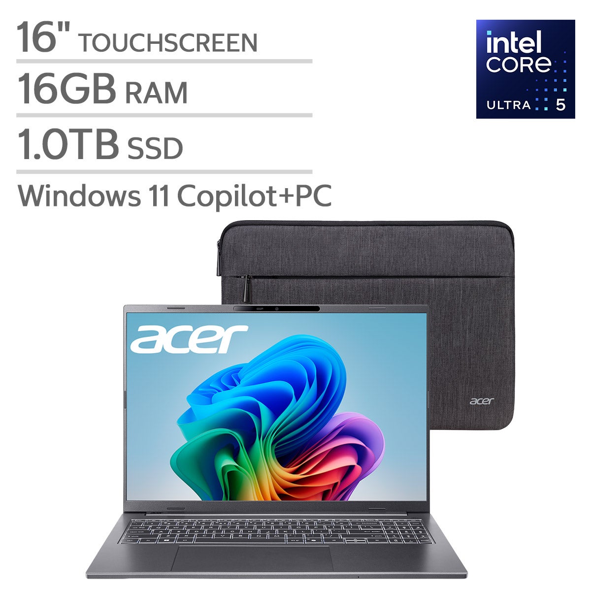 Acer Aspire 16 AI Copilot+ PC Laptop, Intel Core Ultra 5, 16GB RAM, 1TB ...