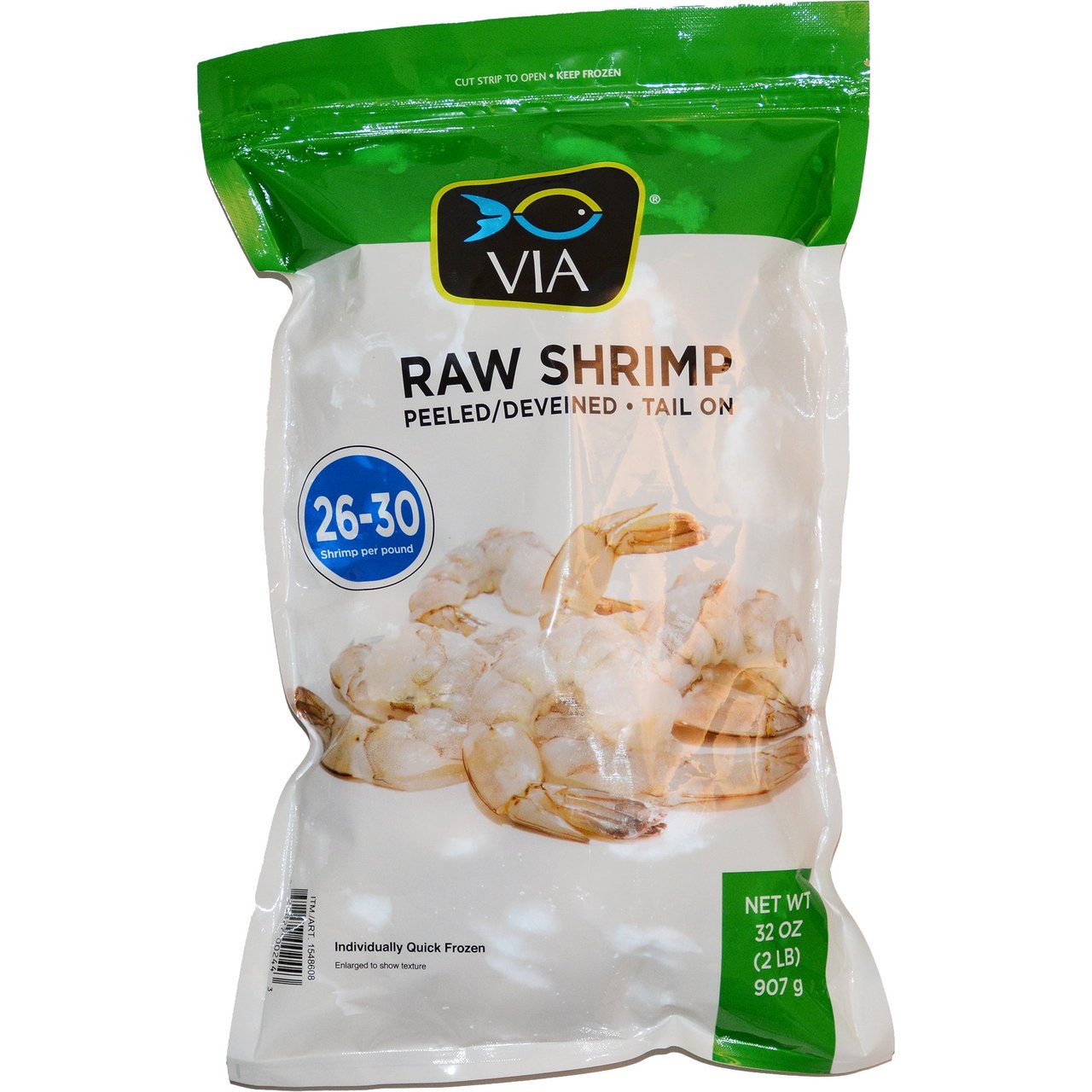 VIA Raw White Shrimp, Tail-On, 26/30 Count, 2 lb - Image 1