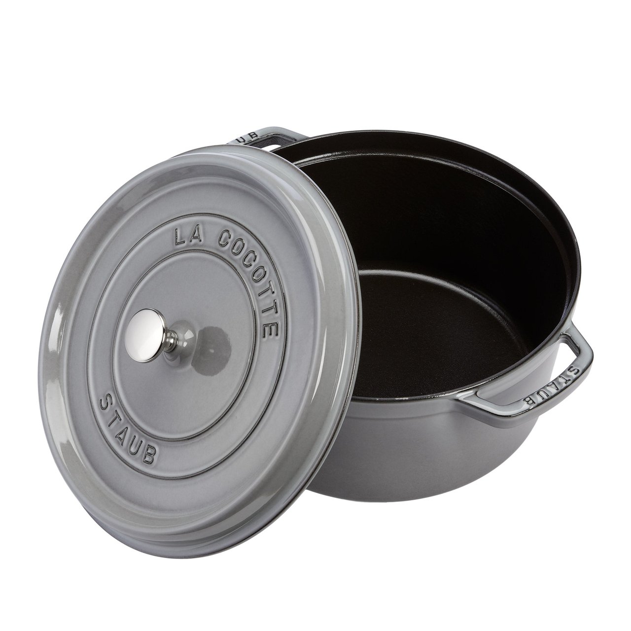 Staub 7-Qt. Cast Iron Round Cocotte, Gray - Image 1