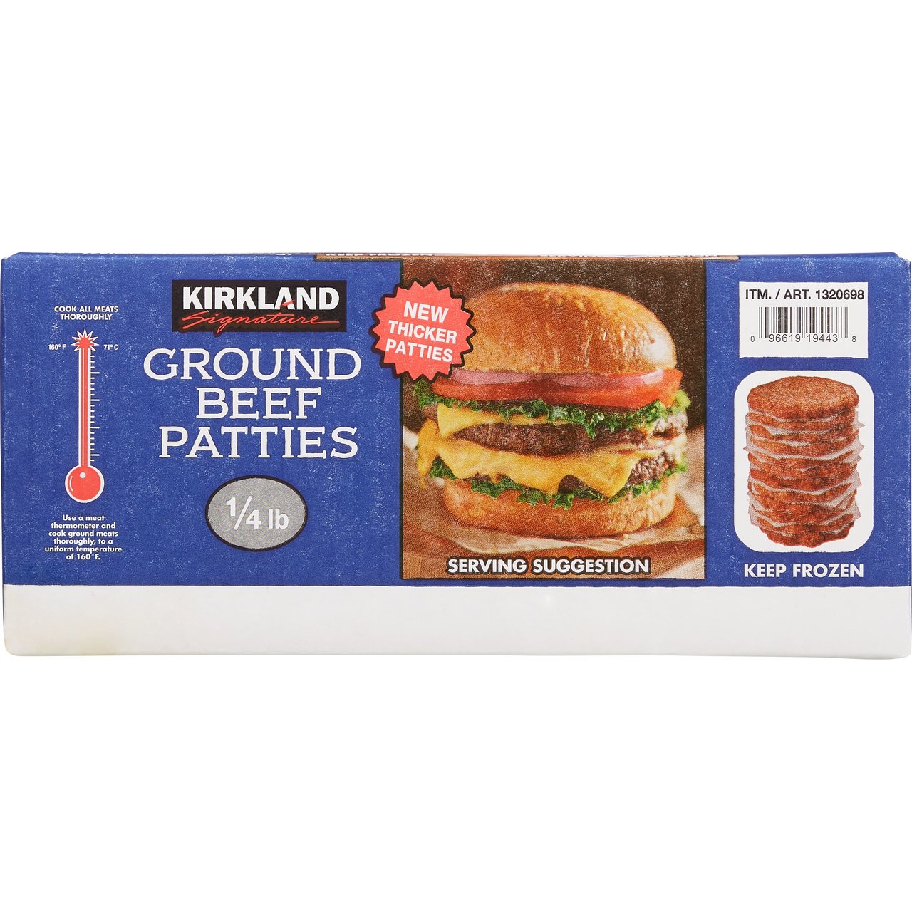 Kirkland Signature 1/4 lb Beef Patties, 40 Count, 10 Pounds - Image 1
