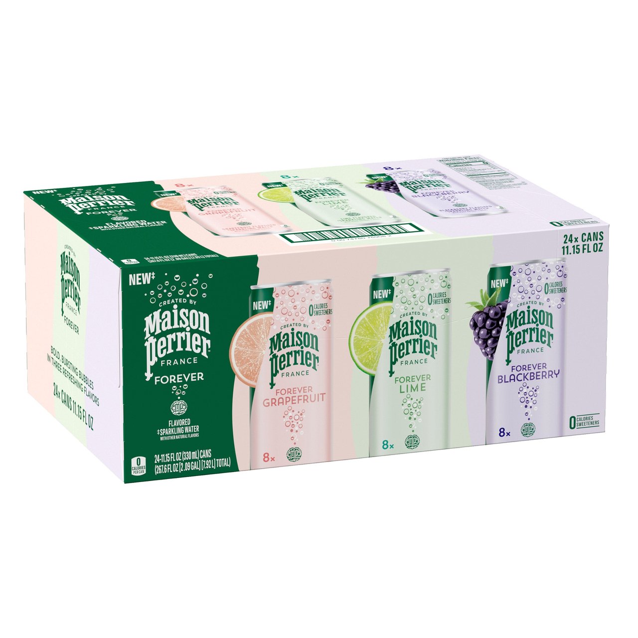 Maison Perrier Flavored Sparkling Water Variety Pack, 24 × 11.15 oz Cans