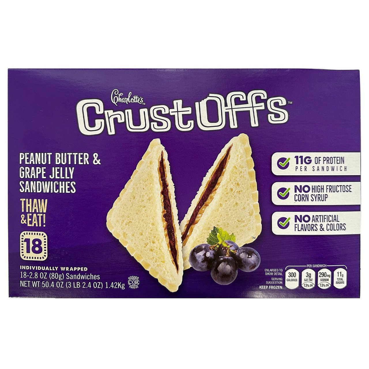 Charlotte's CrustOffs Peanut Butter & Grape Jelly Sandwiches 18/2.8 oz (3.15 lbs) - Image 1