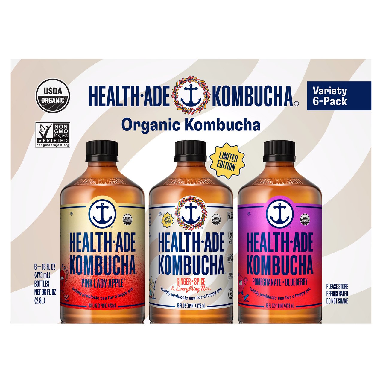 Health-Ade Organic Kombucha Holiday Variety 6-Pack, 16 oz - Image 1