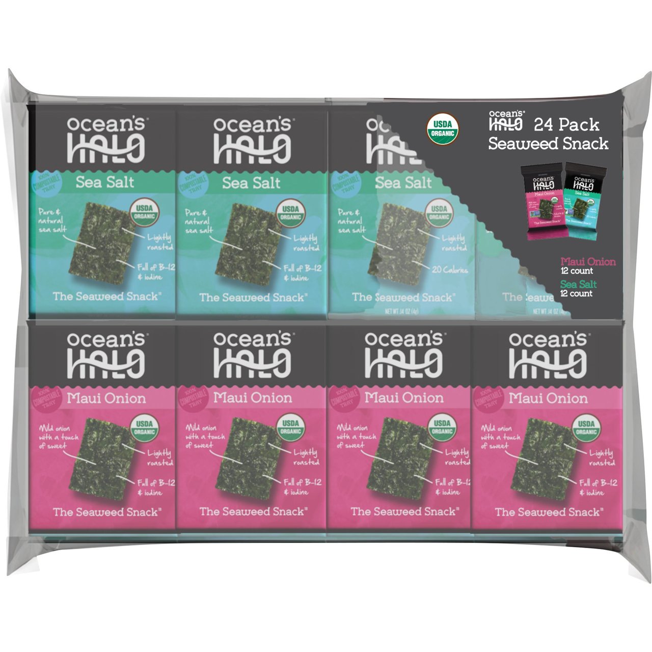 Ocean's Halo Organic Seaweed Snack Variety Pack, 24 ct / 0.14 oz - Image 1