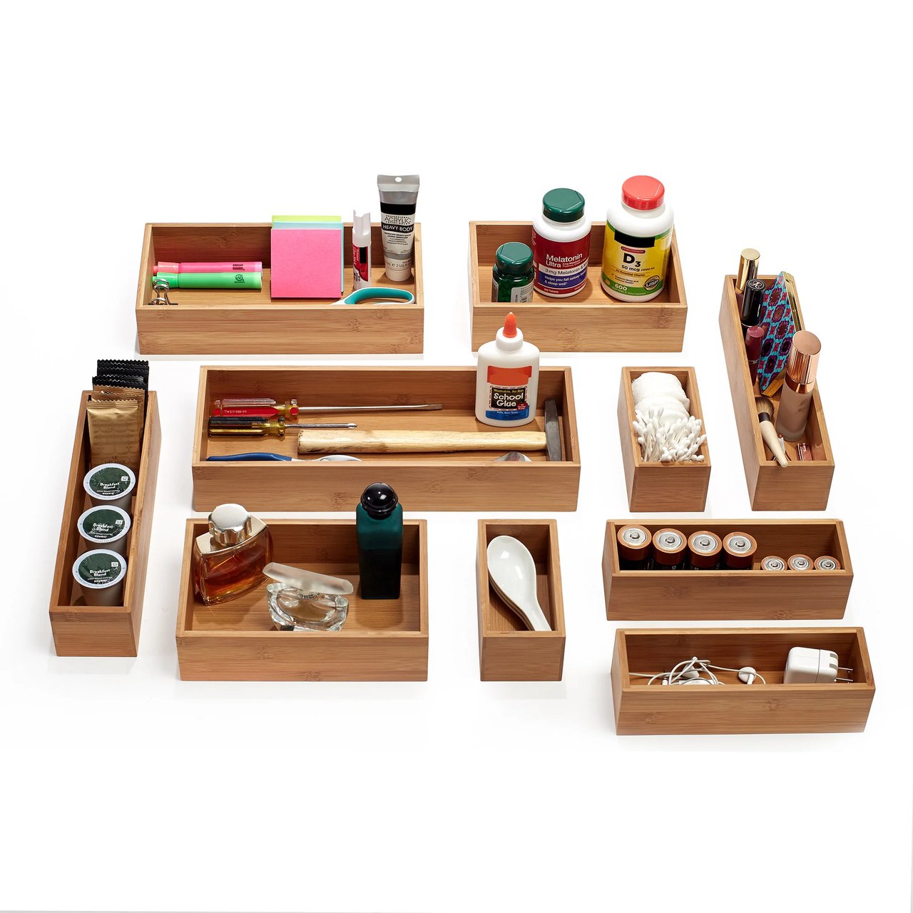 Seville Classics Bamboo Organizing Box 10-Piece Set - Image 1