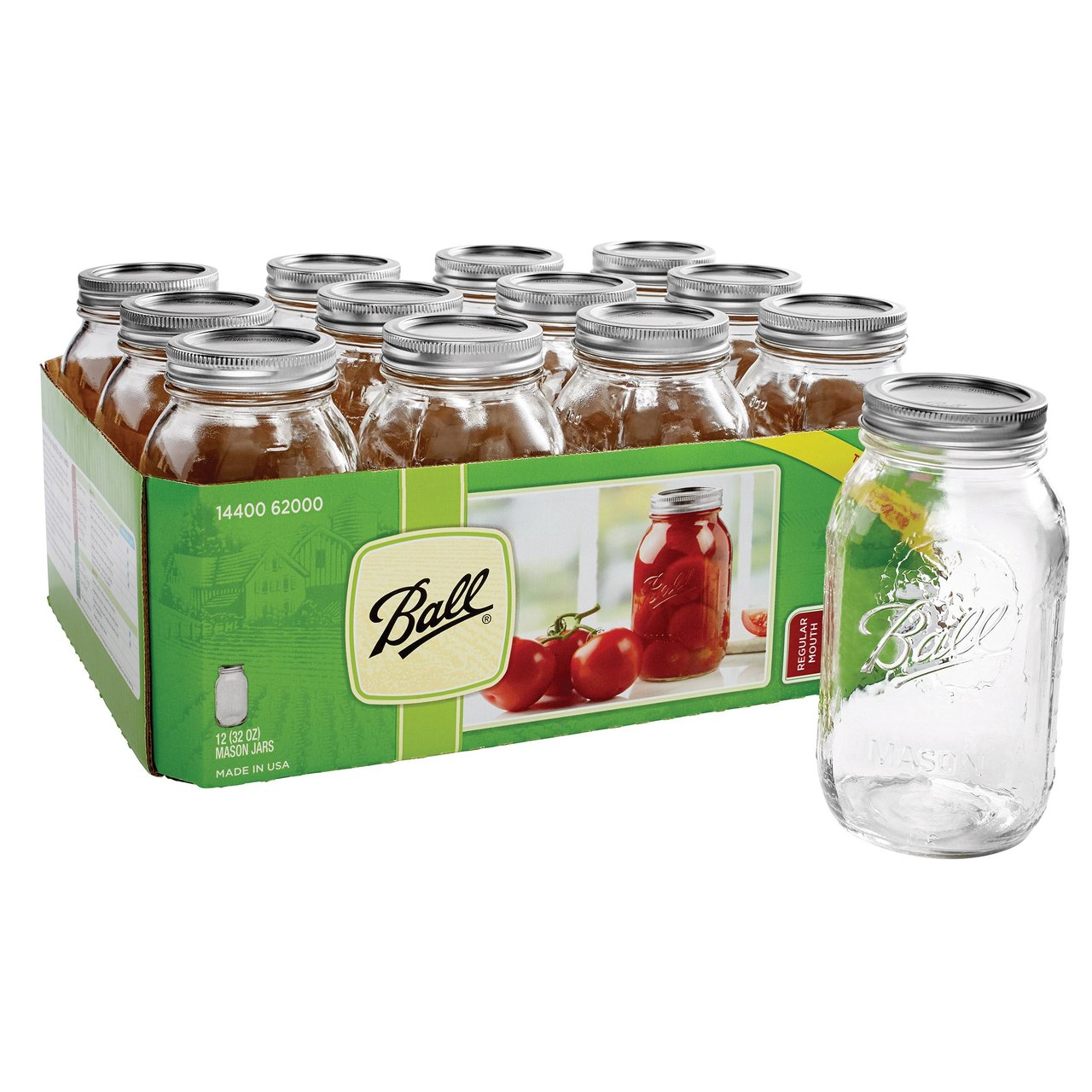 Ball Quart Jars with Lids, 12 Count