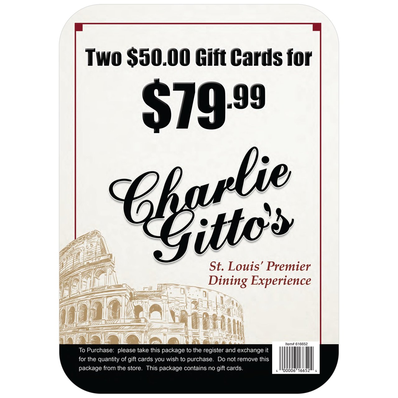 Charlie Gitto's 2/$50 Gift Cards - Image 1