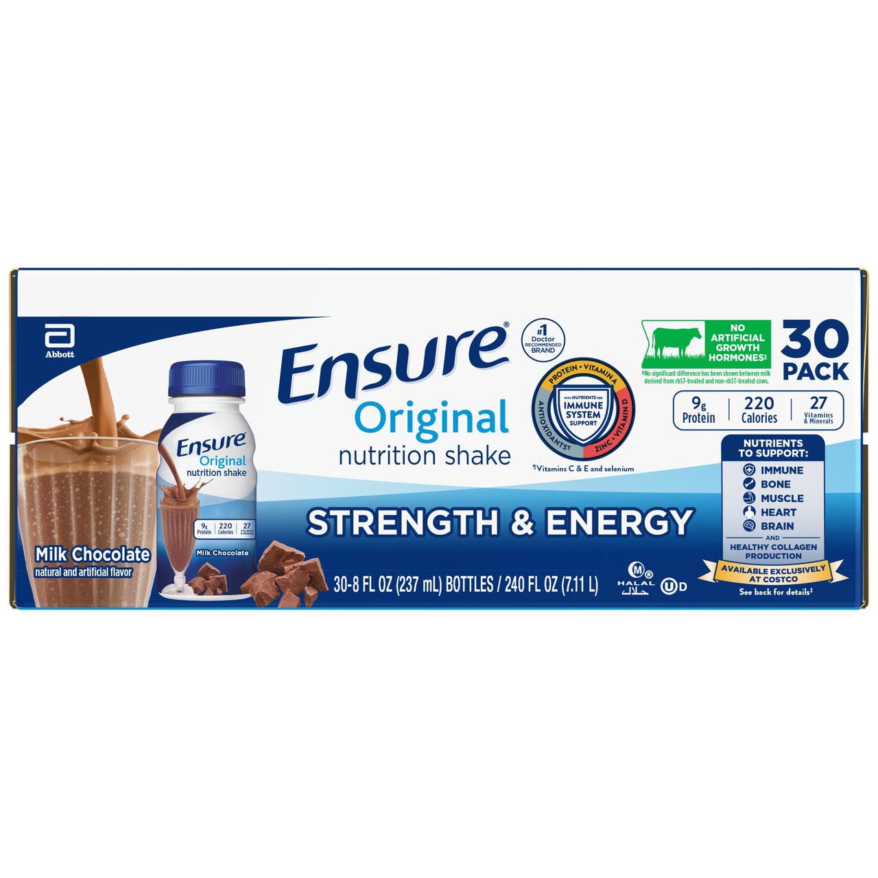 Ensure Original Milk Chocolate Nutrition Shake, 8 fl oz, 30-Pack - Image 1