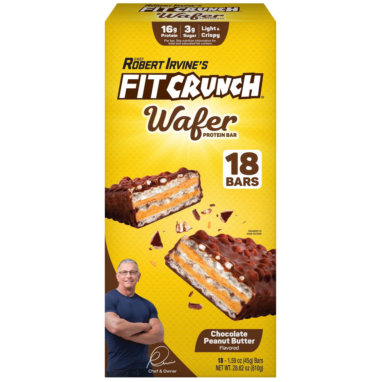 FITCRUNCH Wafer Protein Bars, Chocolate Peanut Butter, 16g Protein, 1.59 oz, 18-Count - Image 1