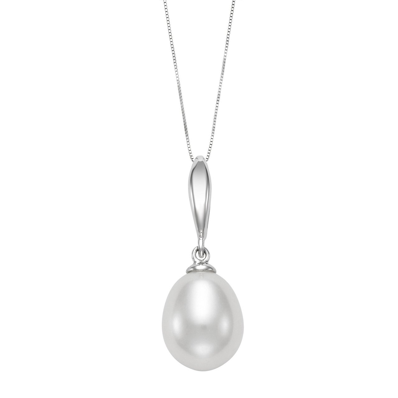 14KT White Gold 9.5-10MM Freshwater Cultured Pearl 18" Pendant - Image 1