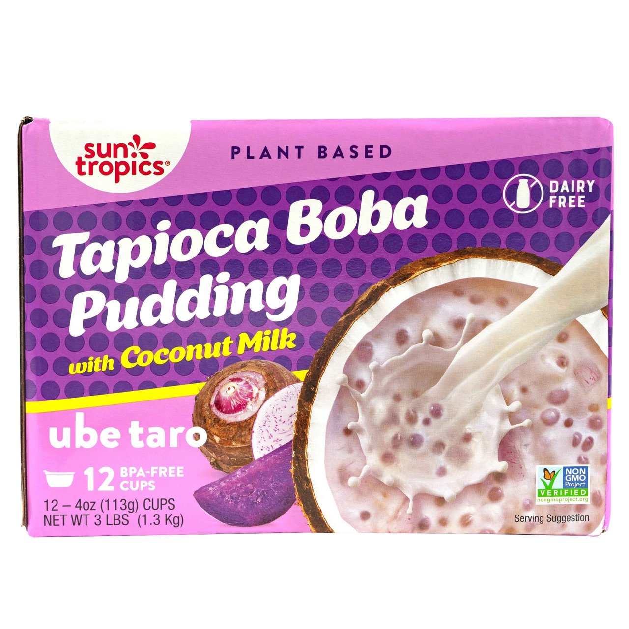 Sun Tropics Boba Pudding Ube Taro 12 Cups 4 Ounces Each - Image 1