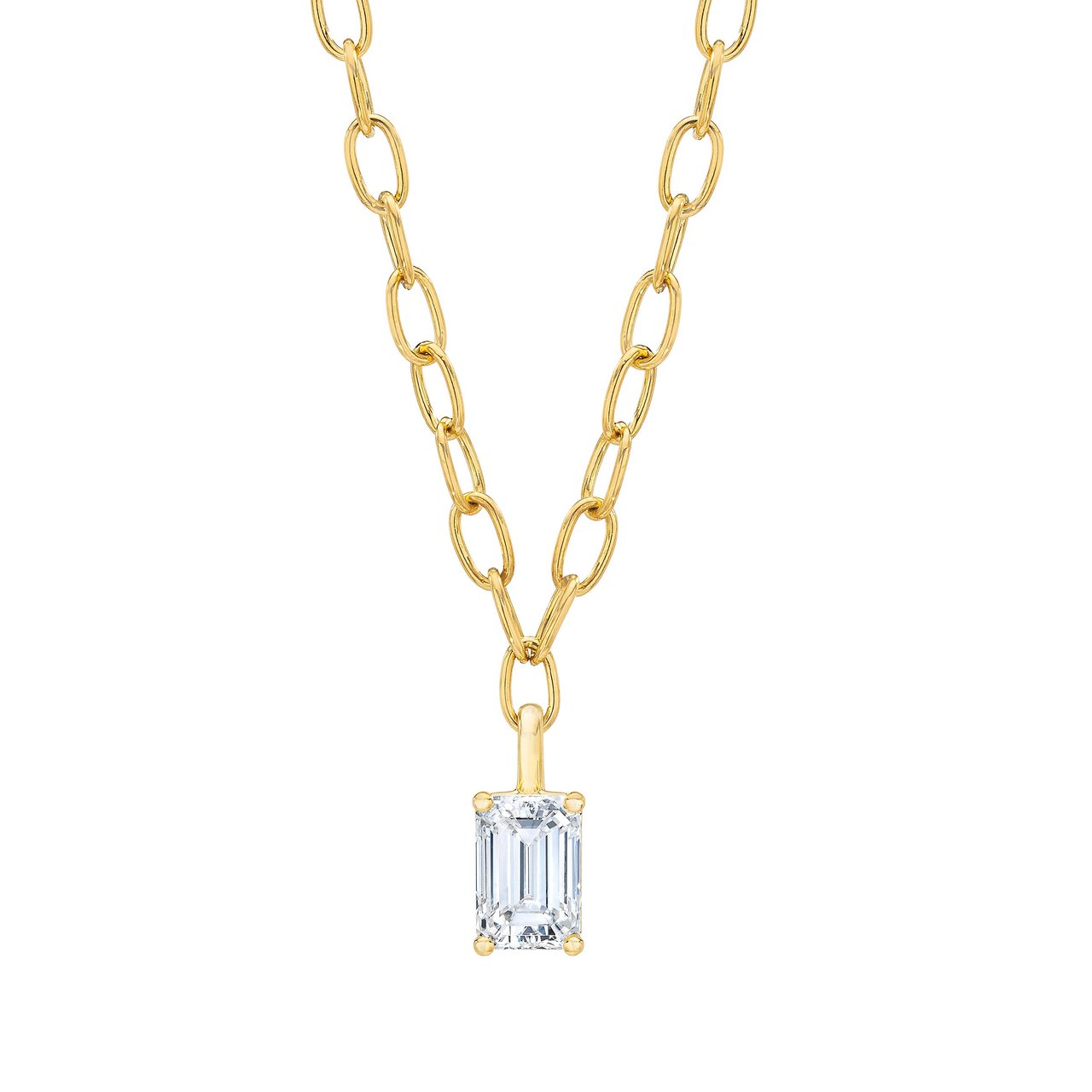 1.50 CT Emerald Cut 18KT Yellow Gold 18" Pendant, VS1 Clarity, H Color - Image 1