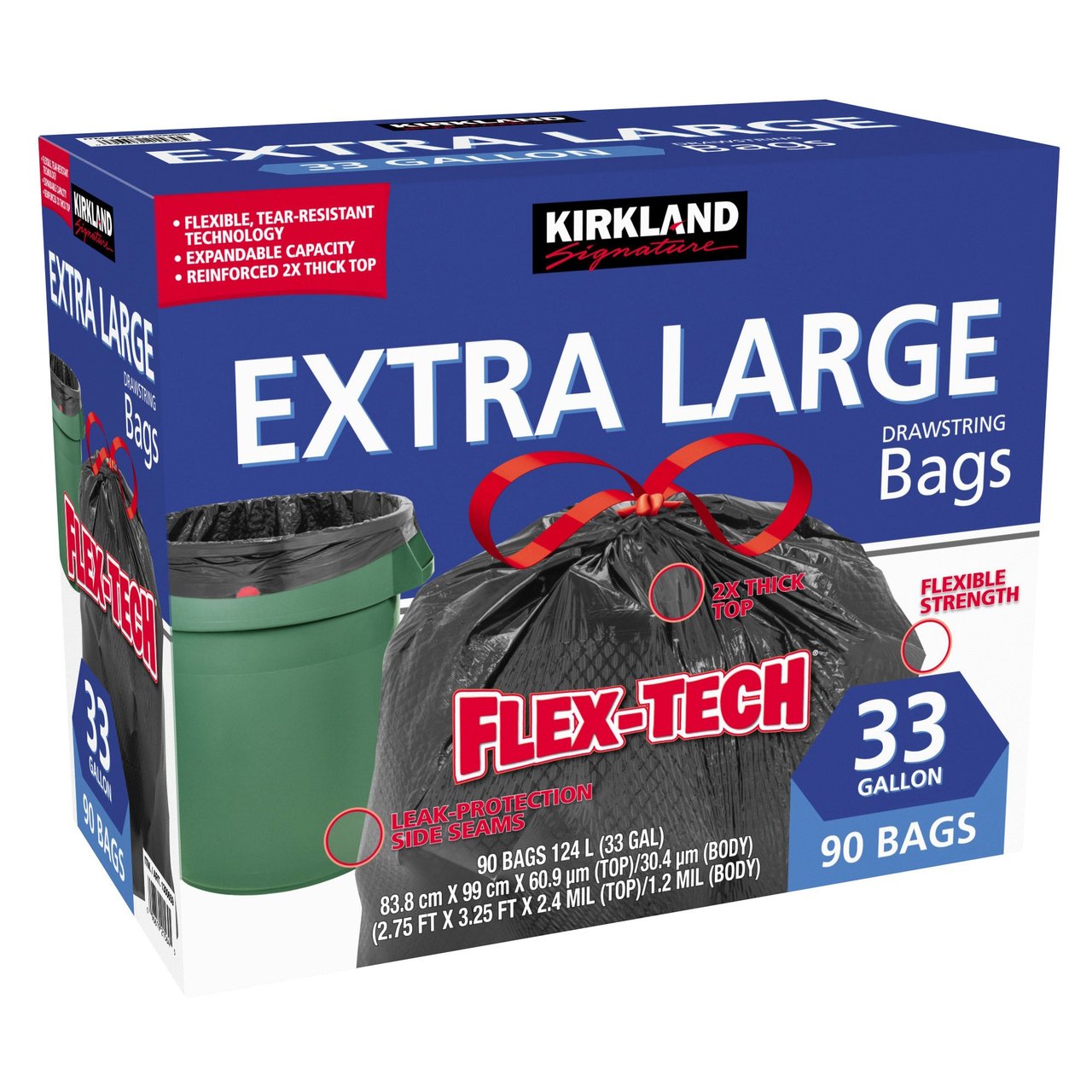 Kirkland Signature Flex-Tech Drawstring Trash Bag, 90 Count / 33 Gallon - Image 1
