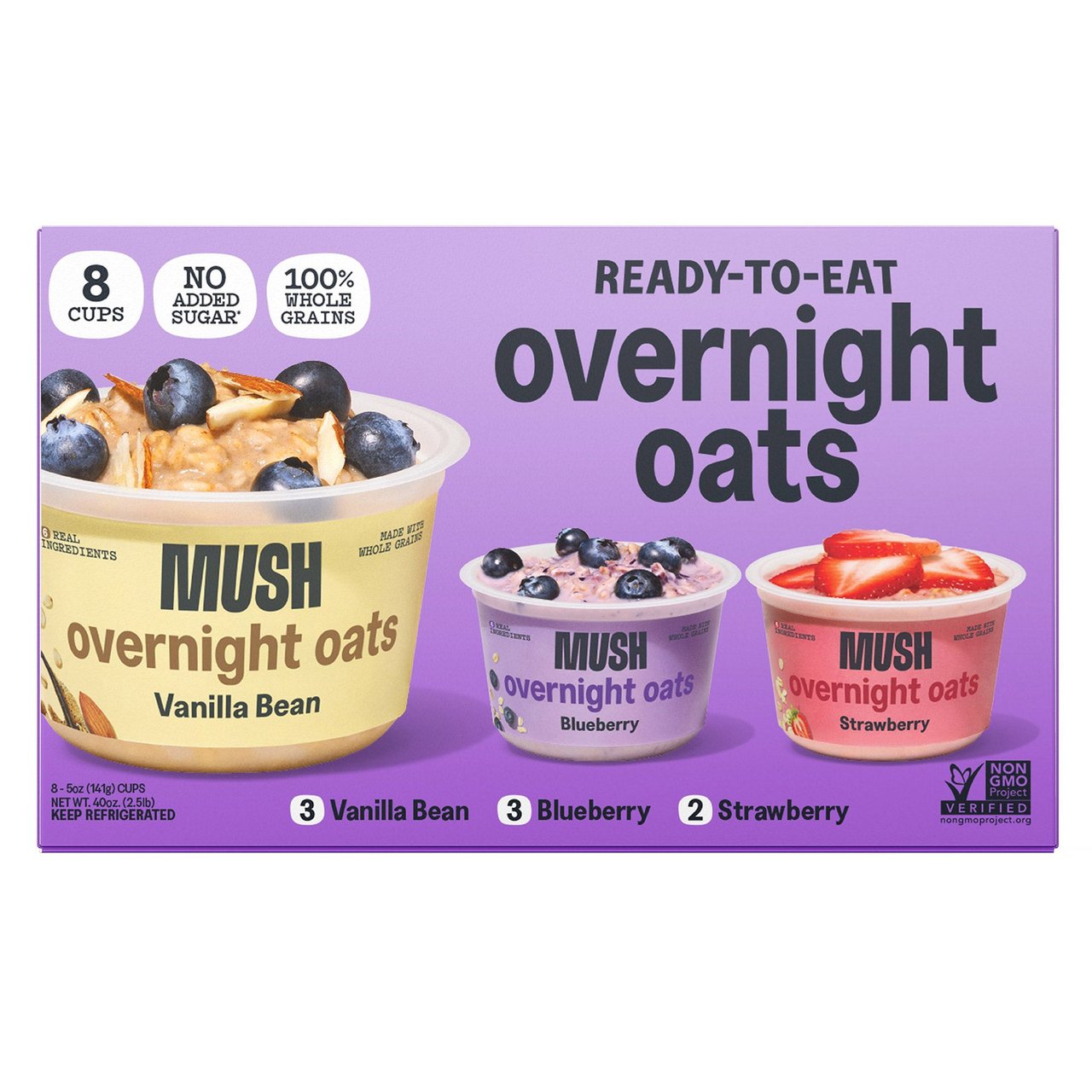 MUSH Overnight Oats Variety Pack, 8 Count, 5 oz (2.5 lbs) - Image 1