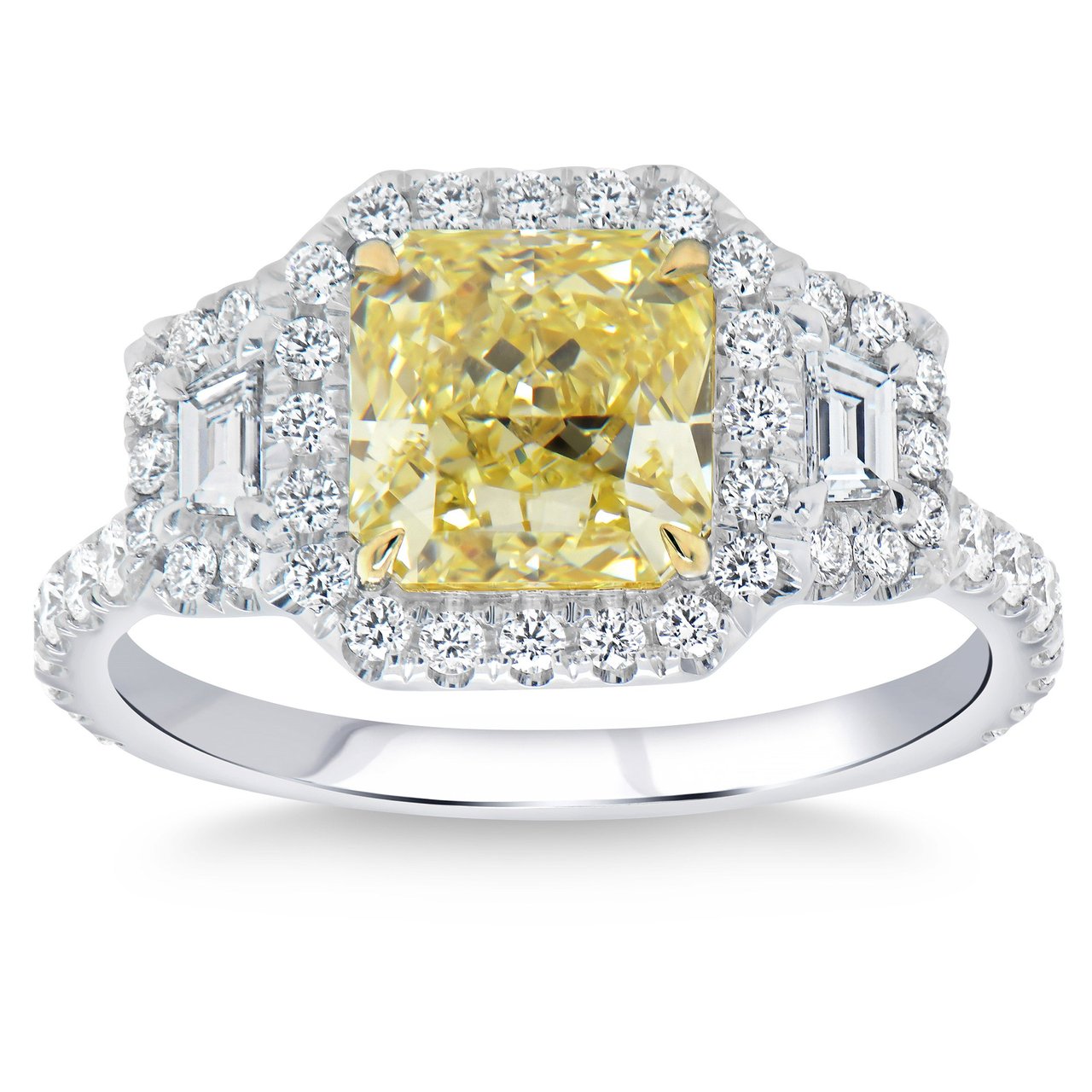 2.03 ct Radiant Fancy Yellow 2.79 ctw VVS2 Diamond Platinum Ring - Image 1
