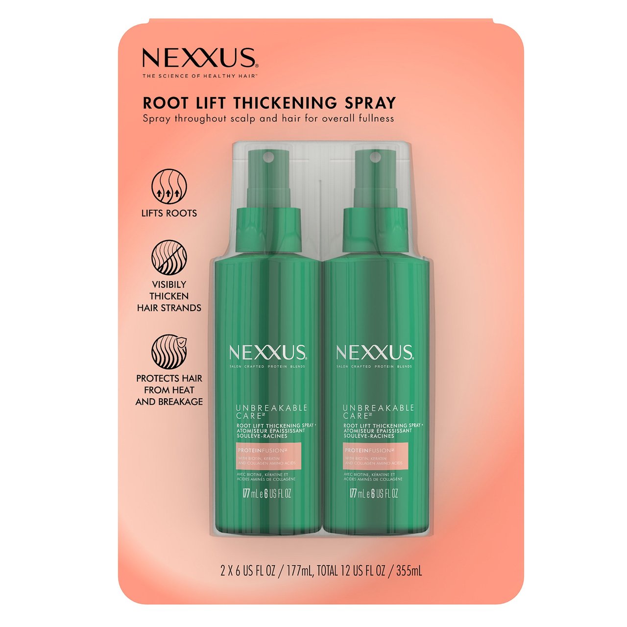Nexxus Unbreakable Root Lift Thickening Spray, 6 fl oz, 2-Pack - Image 1