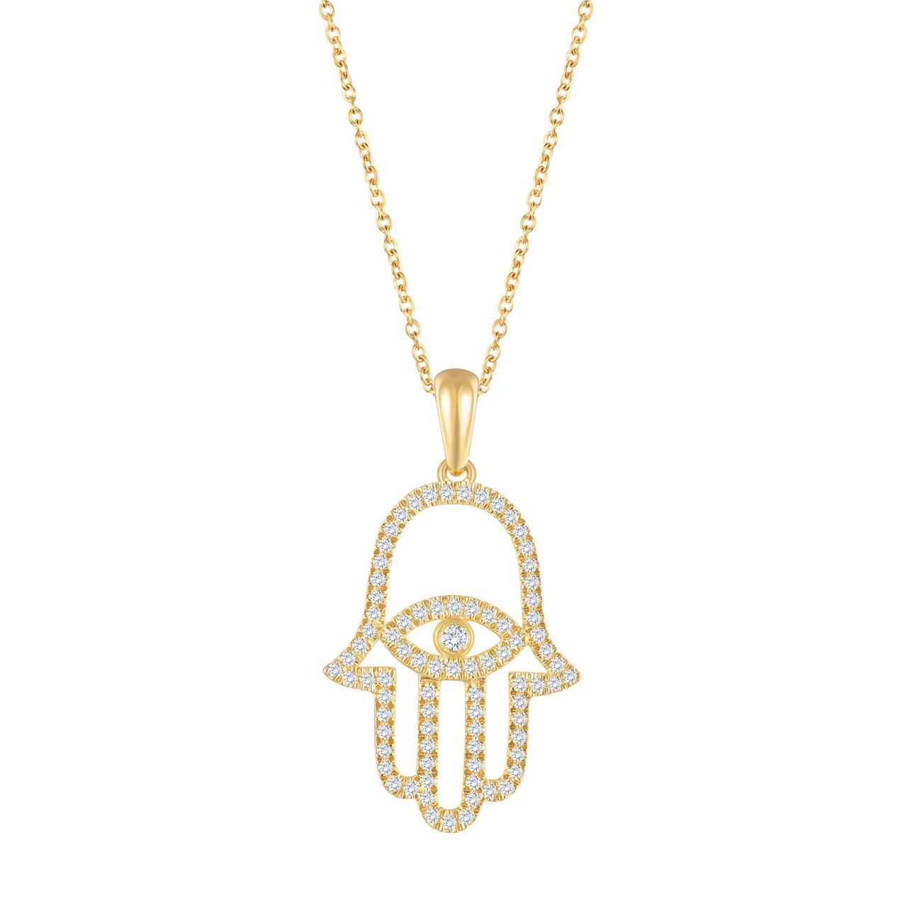 14kt Yellow Gold VS2 I Color 0.22 CTW Round Diamond Hamsa Pendant - Image 1