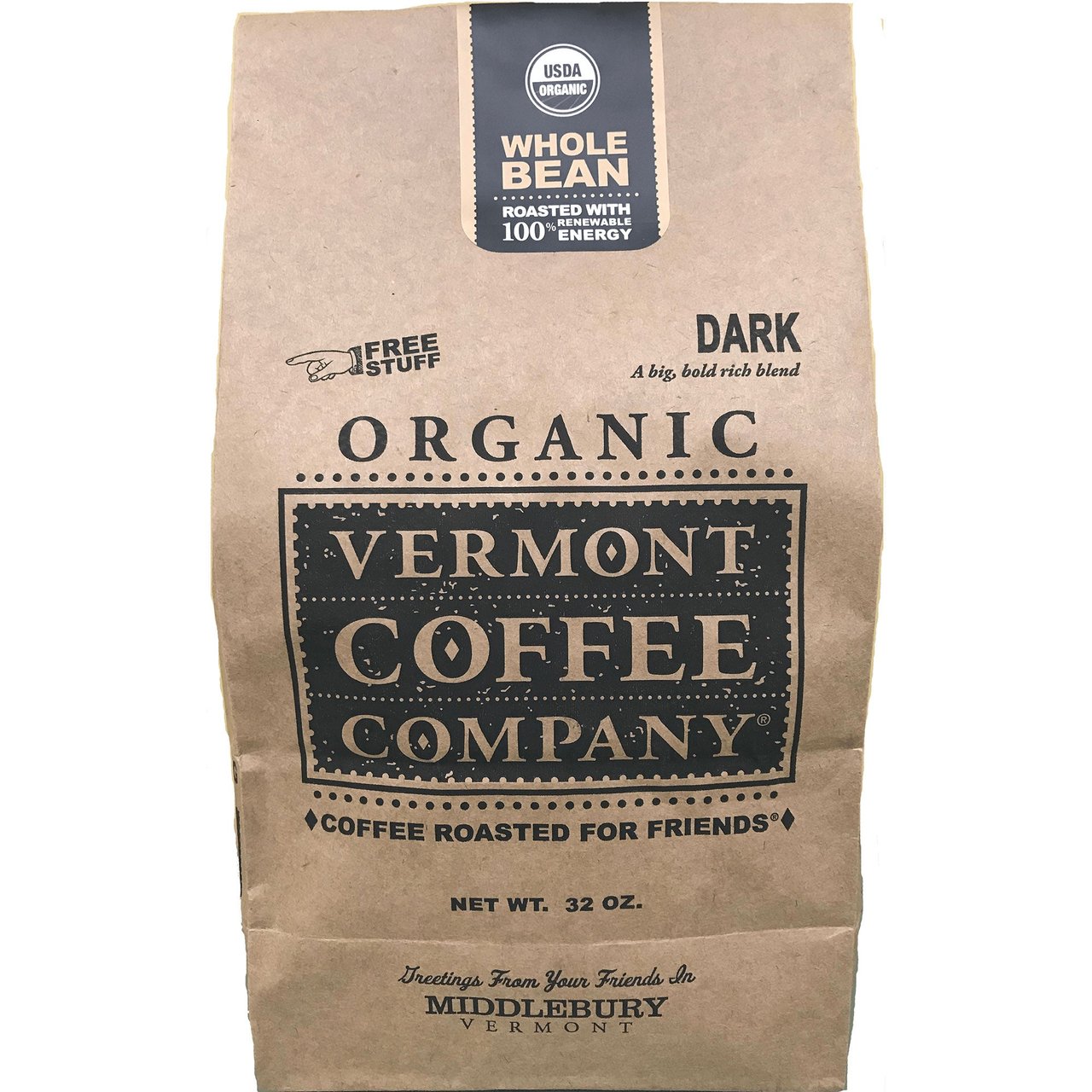 Vermont Coffee Company Organic Dark Roast Whole Bean Coffee, 32 oz (2 lbs) - Image 1