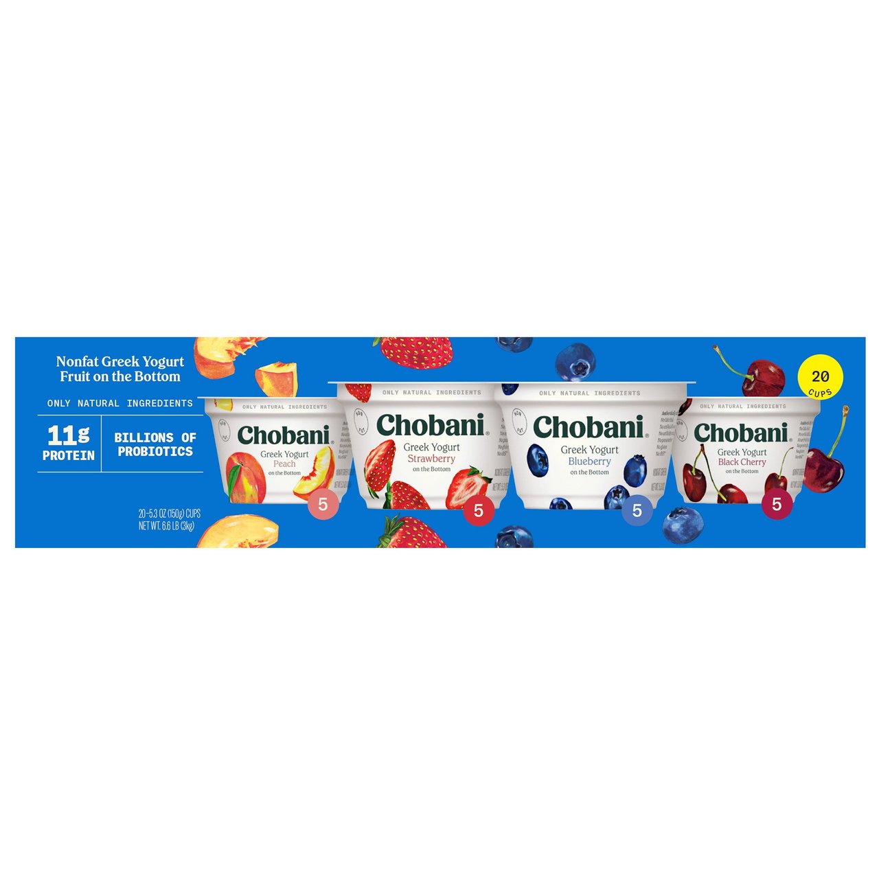 Chobani Non-Fat Greek Yogurt Fruit on the Bottom Variety Pack, 20 Count, 5.3 oz - Image 1