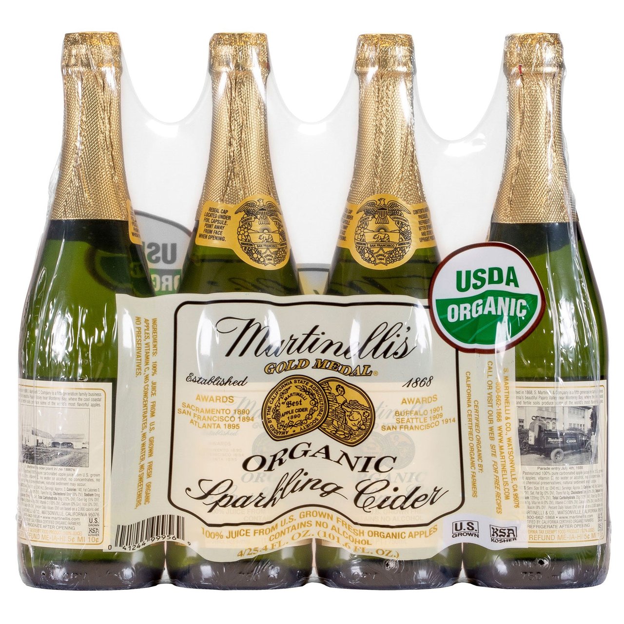 Organic Martinelli's Sparkling Cider 4 Pack 25.4 Ounces Each - Image 1