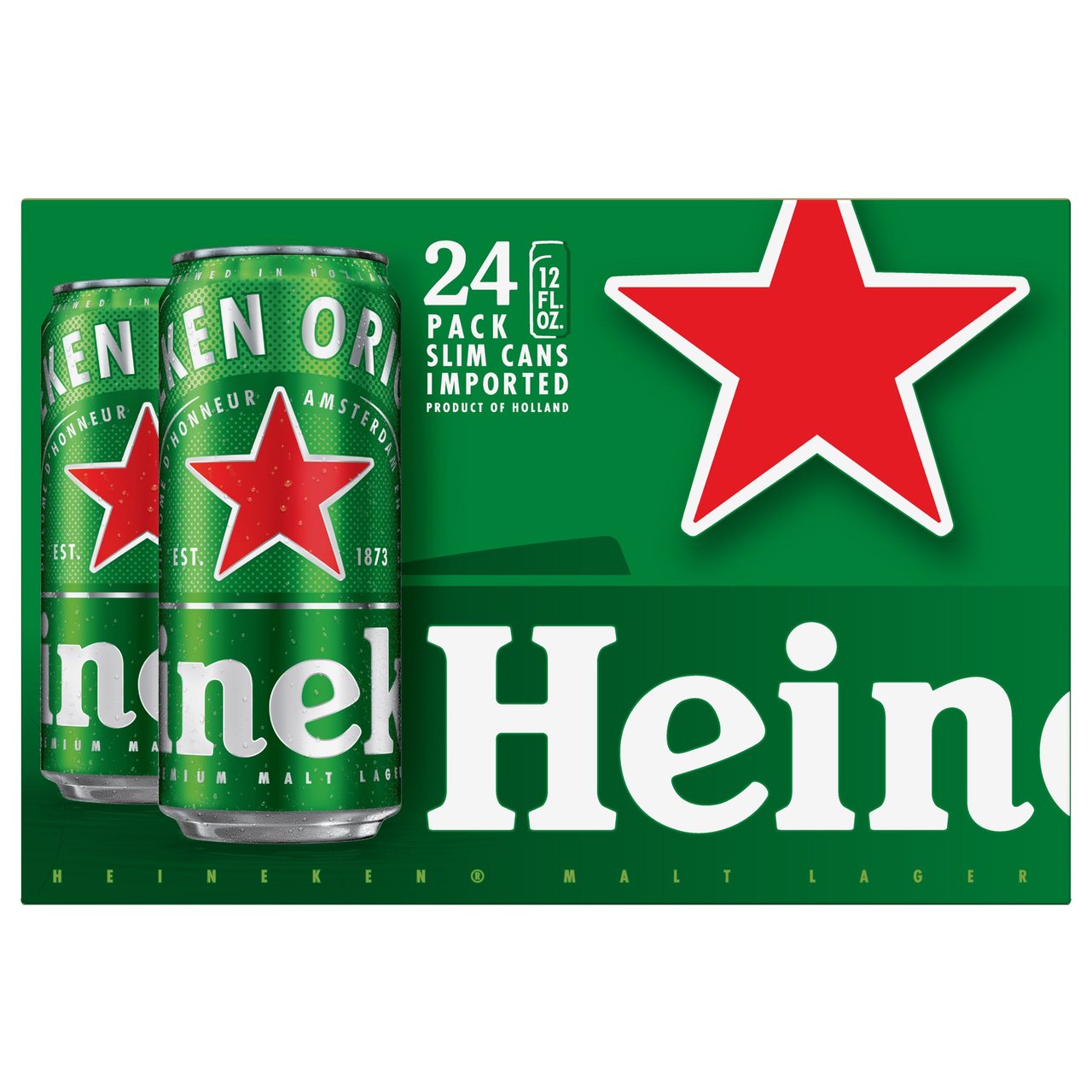 Heineken Dutch Lager Beer, 24-Pack, 12 oz Cans - Image 1