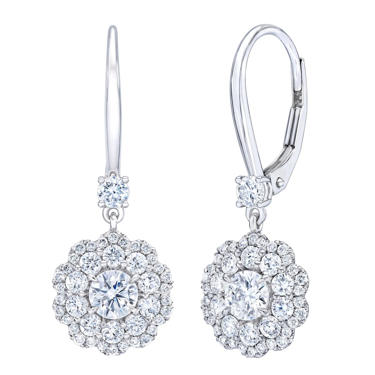 14kt White Gold VS2/I 1.50 ctw Round Diamond Double Halo Earrings - Image 1