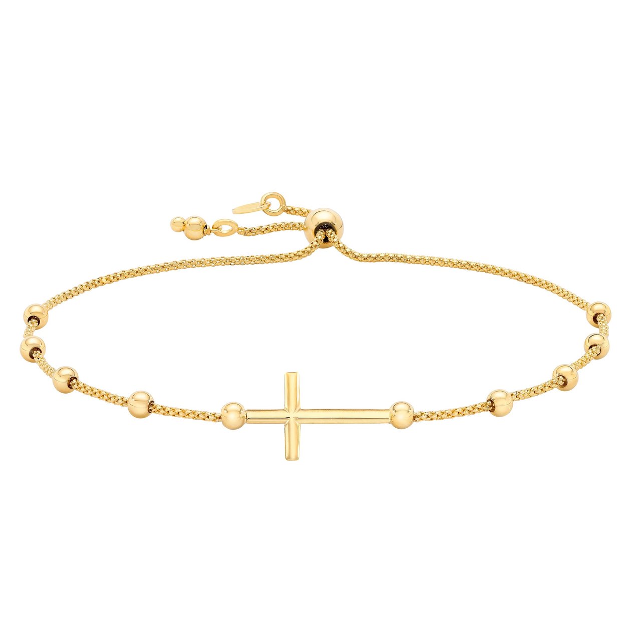 14kt Yellow Gold 9.5" Cross Bolo Bracelet Made in Italy - Image 1