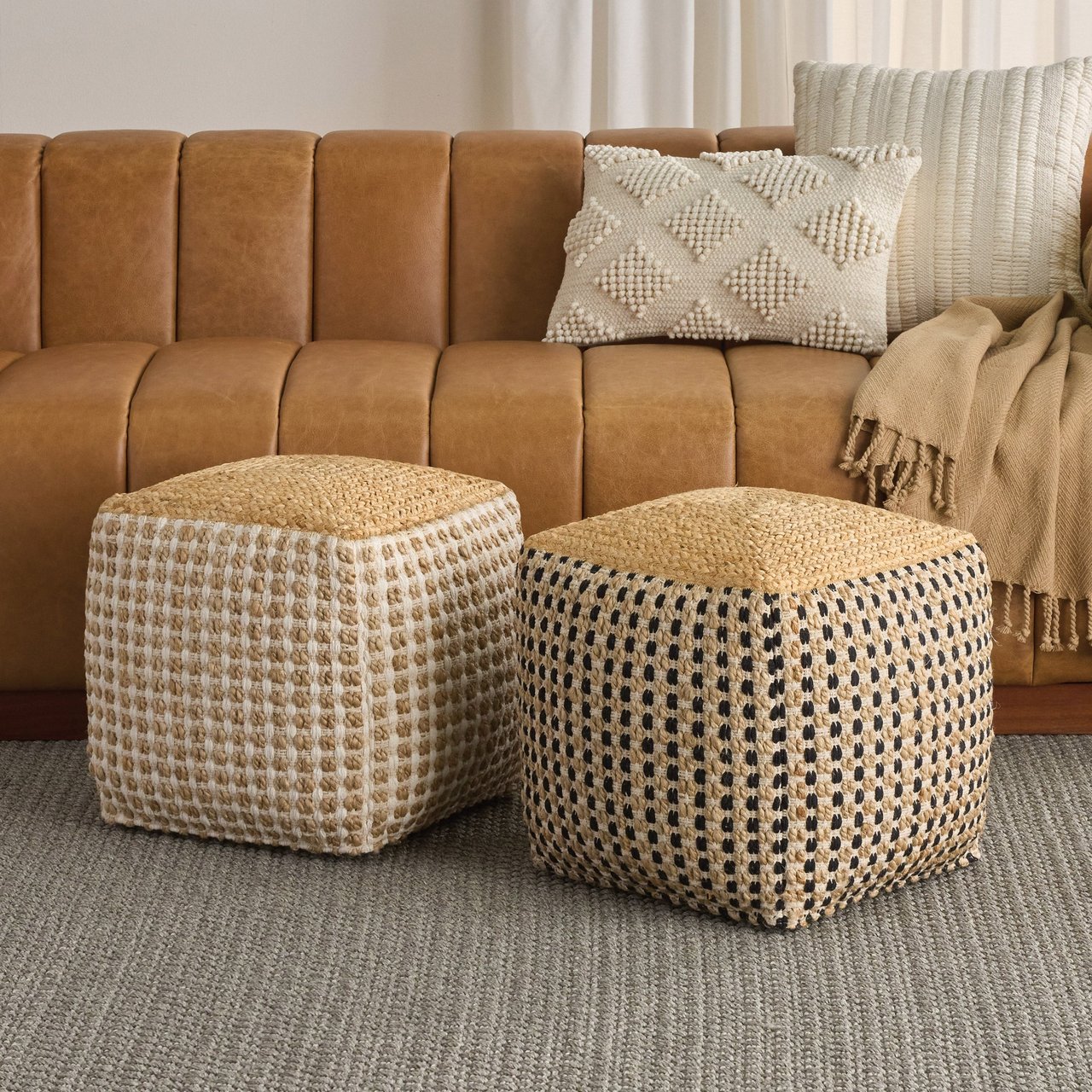Nourison Jute Square Pouf - Image 1